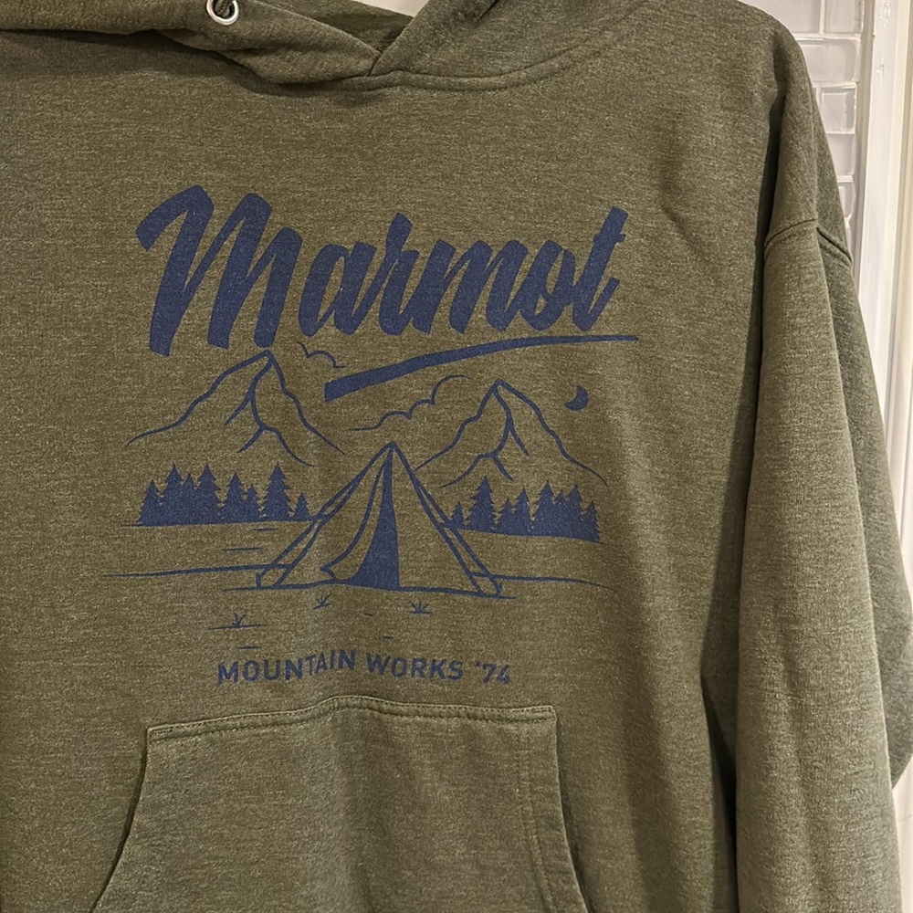 EUC Marmot Night Camp Hoodie in a deep green